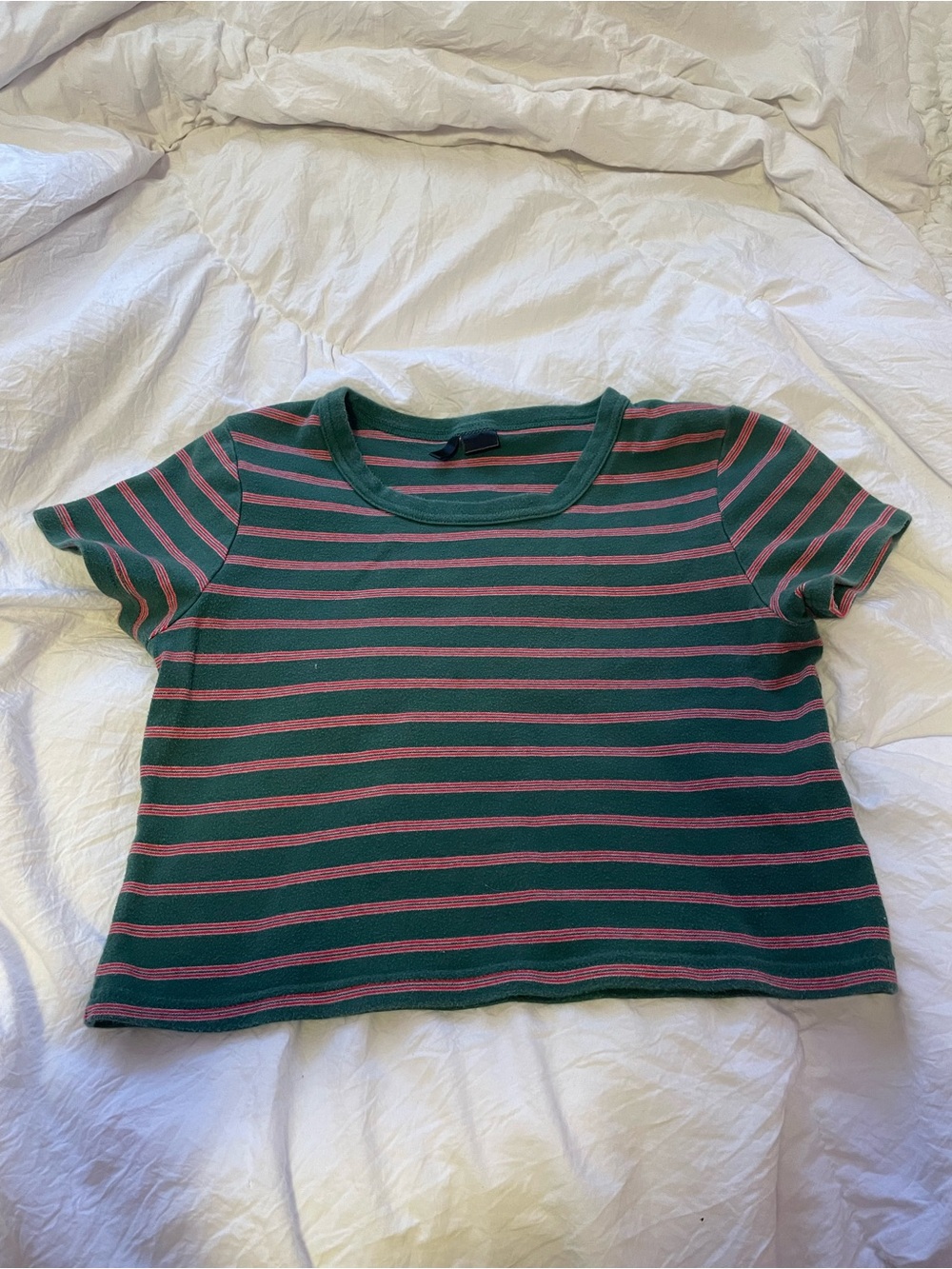 Green and red striped crop top